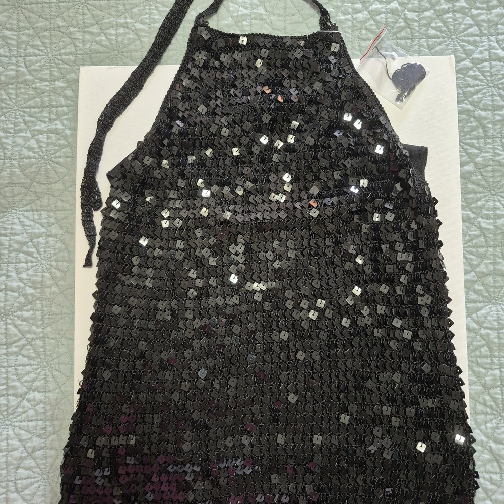 Black Sequin Halter Top